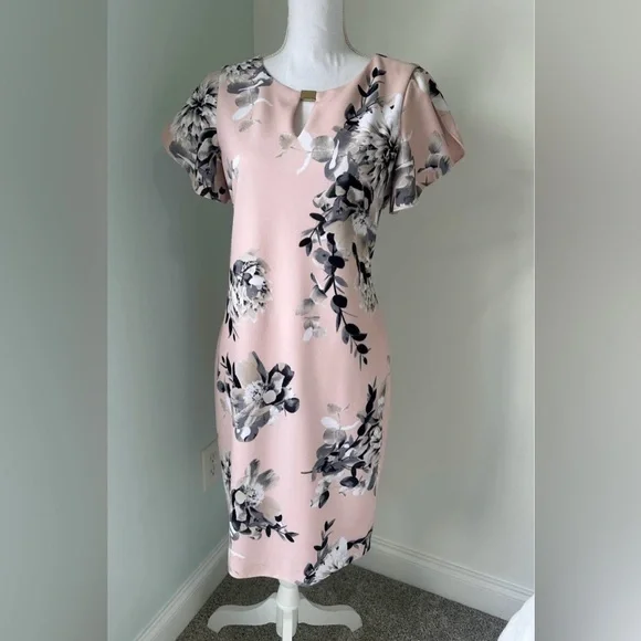 Calvin Klein Blush Pink Floral Midi Dress - Picture 1 of 4